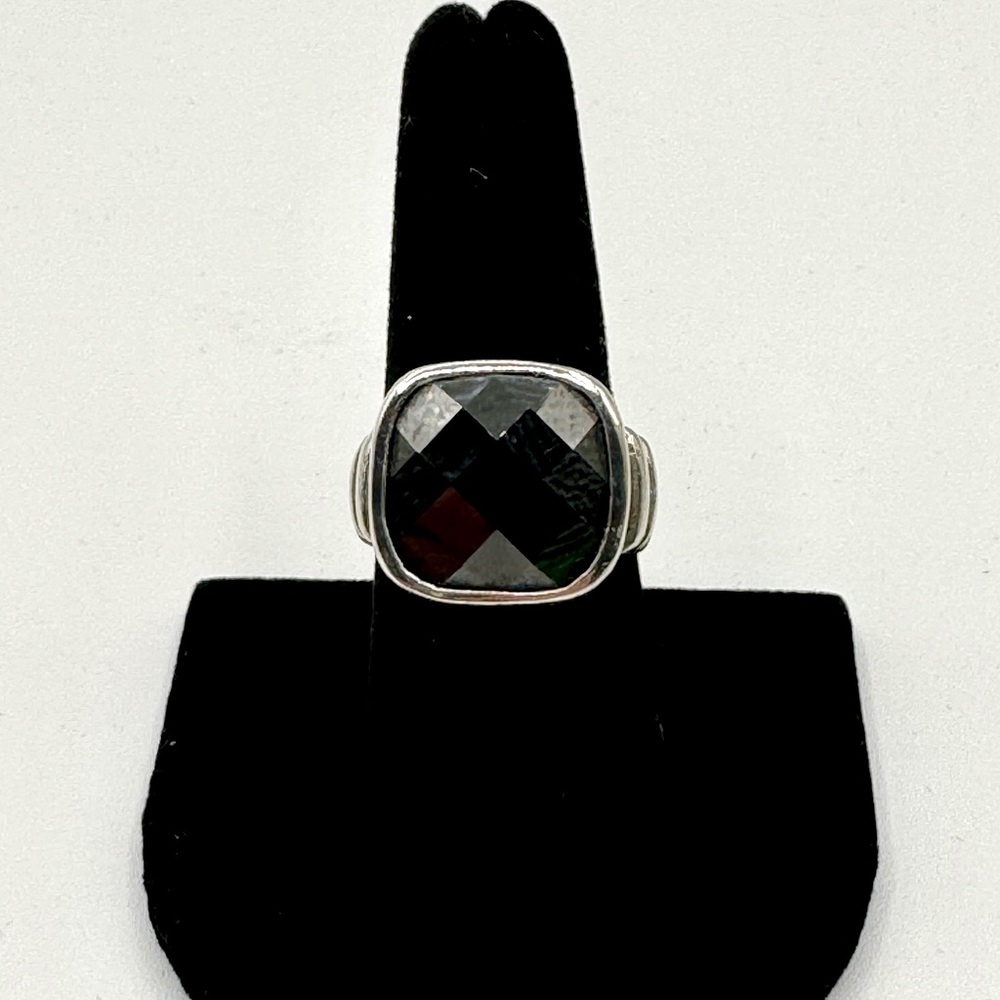 Vintage Marsala Modernist Black Faceted CZ 925 Sterling Nugget Ring Sz 7.5